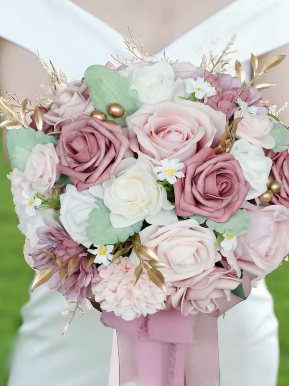 Romantic Blush Artificial Rose Bouquet -